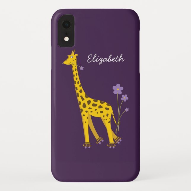 Purple Skating Funny Cartoon Giraffe Personalized Case-Mate iPhone Case (Back)