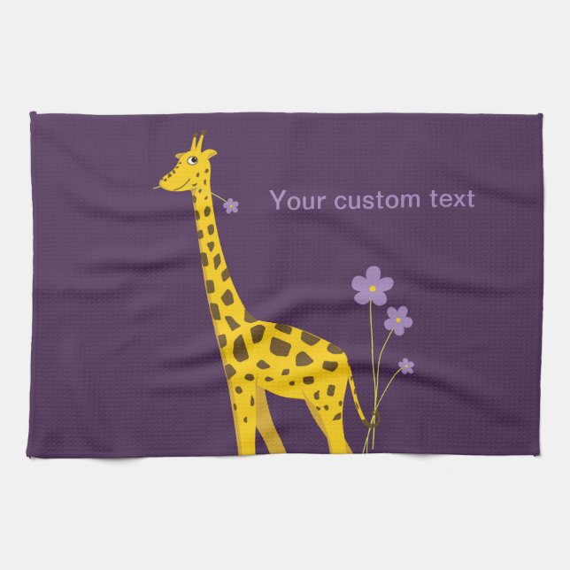 Purple Skating Funny Giraffe Personalized Kitchen Towel (Horizontal)