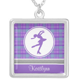 Purple Skating Sweetheart Plaid Square Necklace