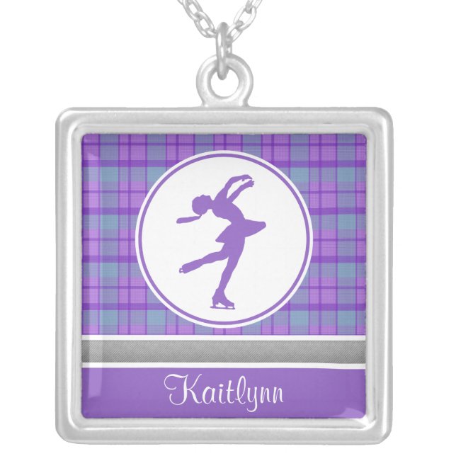 Purple Skating Sweetheart Plaid Square Necklace (Front)