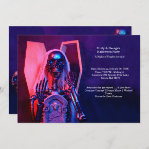 Purple Skeleton Coffin Halloween Party Invitation