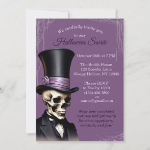 Purple Skeleton Elegant Halloween Invitation