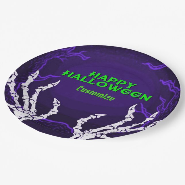 Purple Skeleton Hands Paper Plates (Angled)