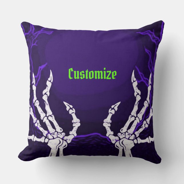 Purple Skeleton Hands Throw Pillow (Front)