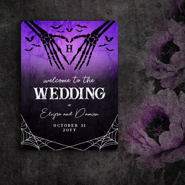 Purple Skeleton Heart Goth Wedding Welcome Foam Board (Creator Uploaded)