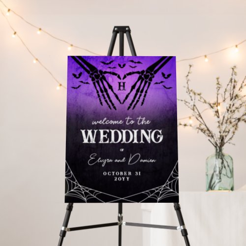 Purple Skeleton Heart Goth Wedding Welcome Foam Board