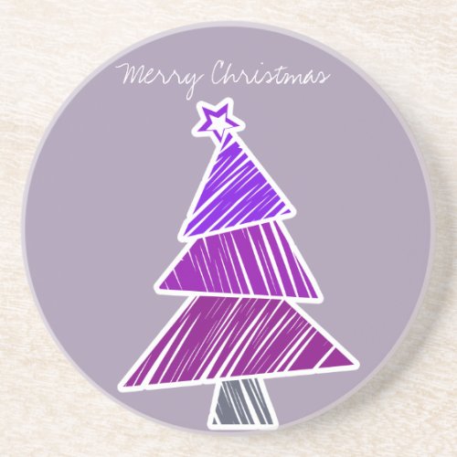 Purple Sketchy Christmas Tree Coaster