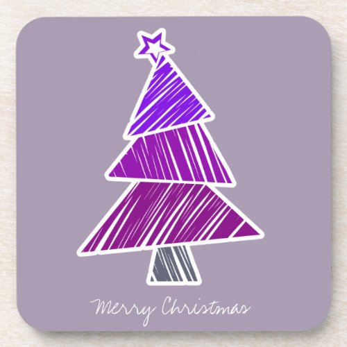 Purple Sketchy Christmas Tree Cork Coaster
