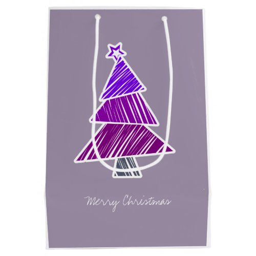 Purple Sketchy Christmas Tree Sticker Medium Gift Bag