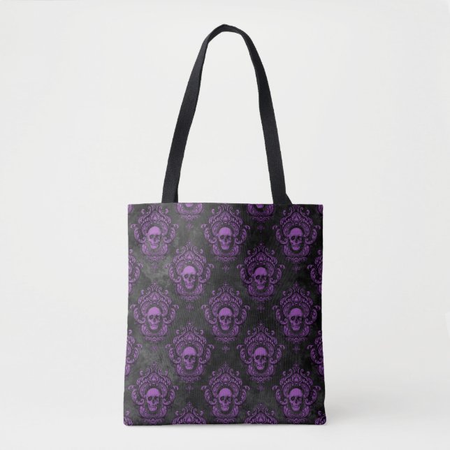 Purple Skull and Gothic Grey Tote Bag (Front)