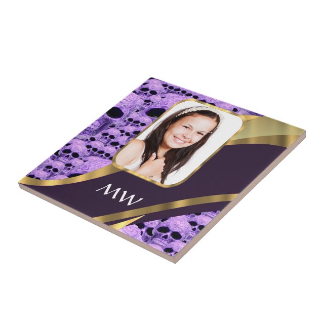 Purple skull collage ceramic tile (Side)