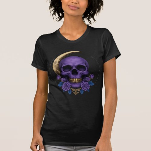 Purple Skull Crescent Moon T_Shirt