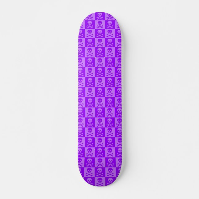 Purple Skull & Crossbones Checker Skateboard (Front)