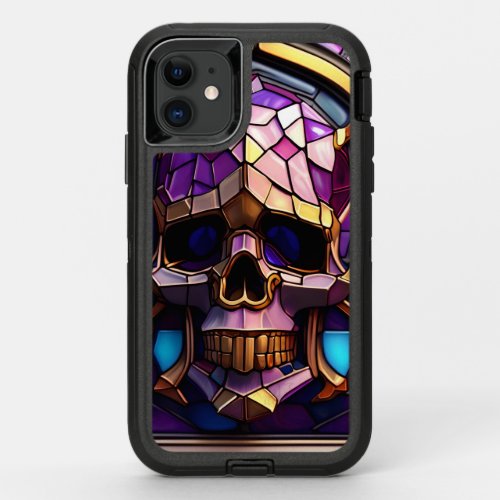Purple Skull Faux Stained_Glass Skull Art  OtterBox Defender iPhone 11 Case