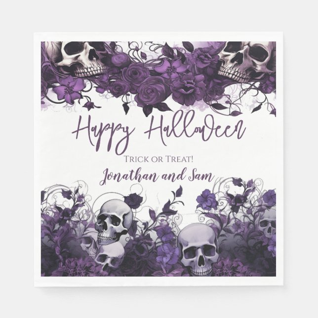 Purple Skull Halloween Party Napkins (Front)