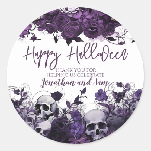 Purple Skull Halloween Party Thank You Classic Round Sticker