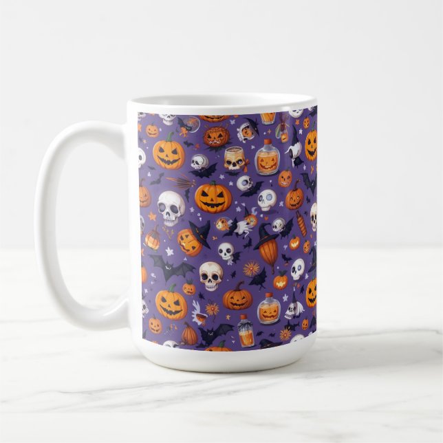 Purple Skull & Pumpkin Festival Pattern Mug (Left)
