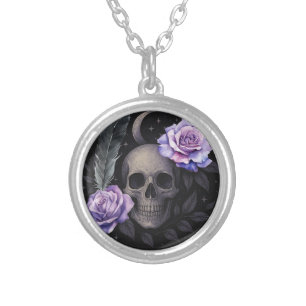 PURPLE SKULL SILVER PLATED NECKLACE