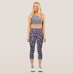 Purple Skulls and Sunflower Series Design 11 Capri Leggings