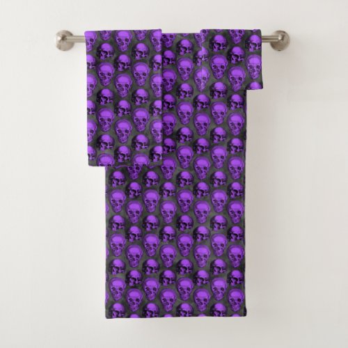 Purple Skulls and Sunflower Series Design 1  Bath Towel Set