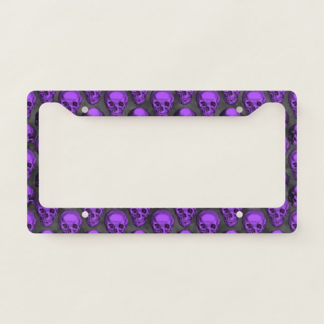Purple Skulls and Sunflower Series Design 1  License Plate Frame (Front)