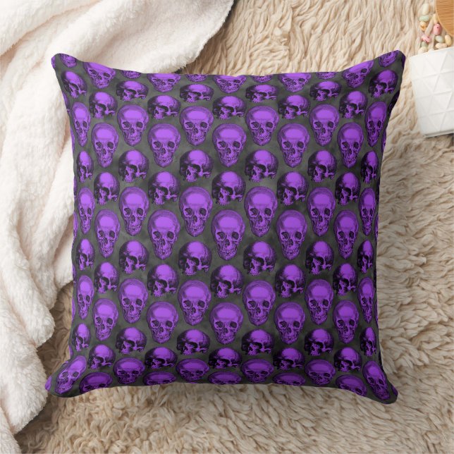 Purple Skulls and Sunflower Series Design 1  Throw Pillow (Blanket)
