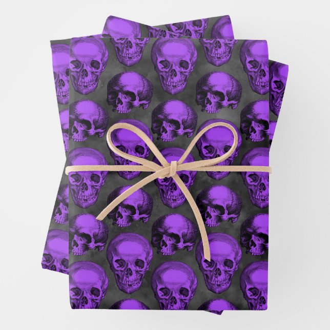 Purple Skulls and Sunflower Series Design 1  Wrapping Paper Sheets (In situ)