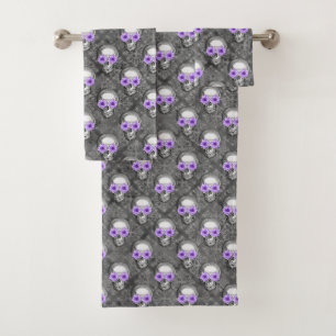 Purple Skulls and Sunflower Series Design 3 Bath Towel Set