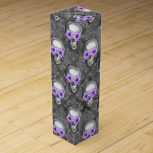 Purple Skulls and Sunflower Series Design 3 Wine Box