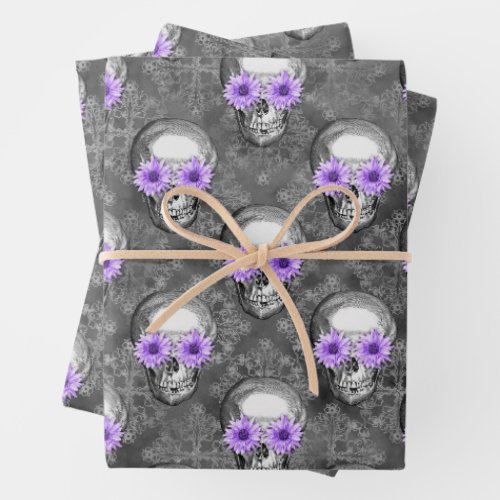 Purple Skulls and Sunflower Series Design 3   Wrapping Paper Sheets