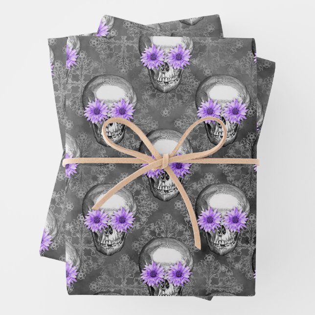 Purple Skulls and Sunflower Series Design 3   Wrapping Paper Sheets (In situ)