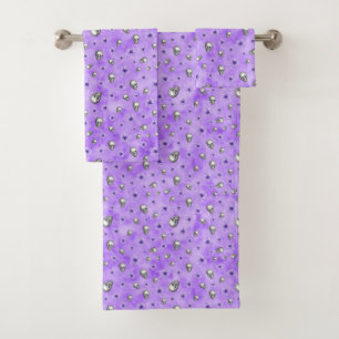 Purple Skulls and Sunflower Series Design 4 Bath Towel Set
