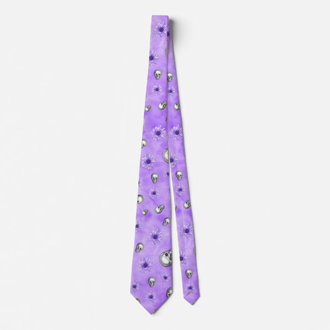 Purple Skulls and Sunflower Series Design 4  Neck Tie (Front)