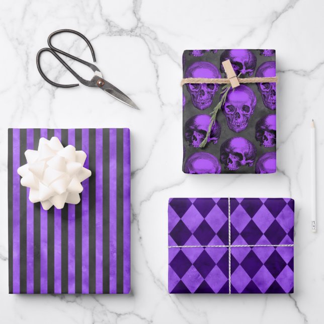Purple Skulls and Sunflower Series Design 5  Wrapping Paper Sheets (Front)