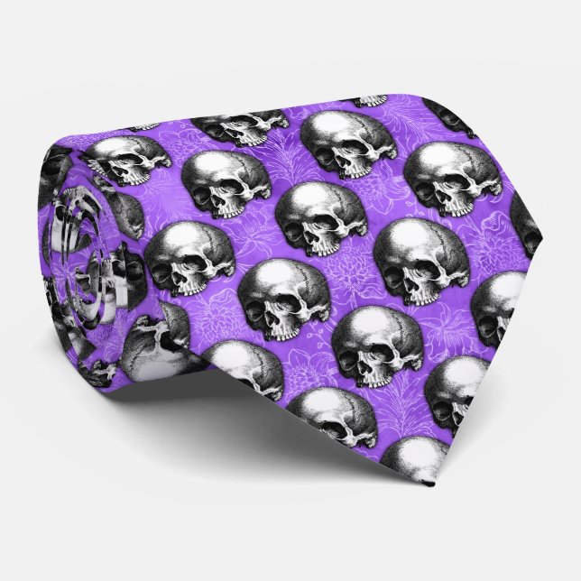 Purple Skulls and Sunflower Series Design 6 Neck Tie (Rolled)