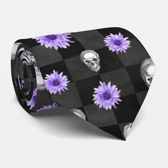 Purple Skulls and Sunflower Series Design 9  Neck Tie (Rolled)