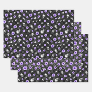 Purple Skulls and Sunflower Series Design 9  Wrapping Paper Sheets