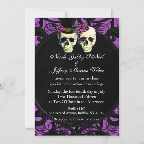 Purple Skulls Bride  Groom Wedding Invitation