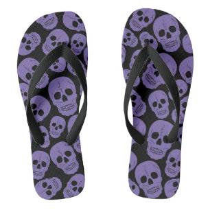 Purple Skulls on Black Flip Flops
