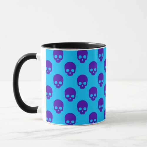 Purple Skulls on Bright Blue Halloween Mug