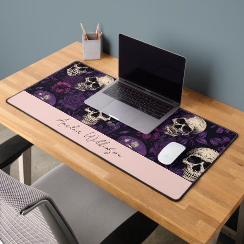 Purple Skulls Roses Gothic Desk Mat