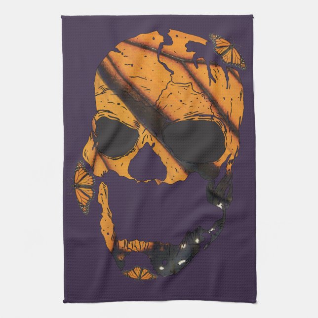 Purple Skulls Wings of Butterflys Kitchen Towel (Vertical)