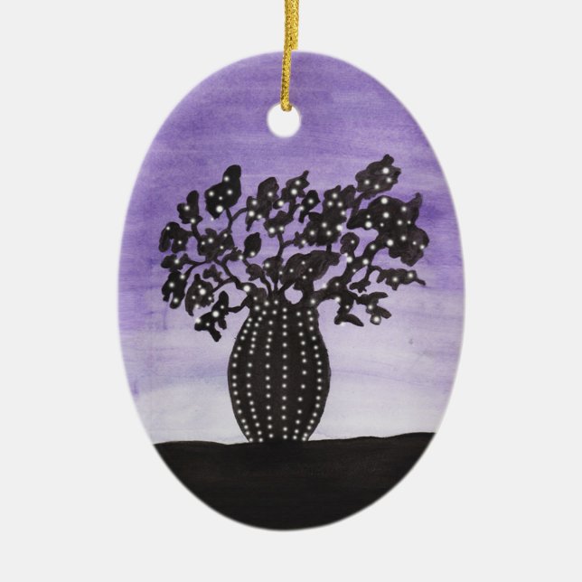 Purple Sky Baobab Tree Ceramic Ornament (Front)