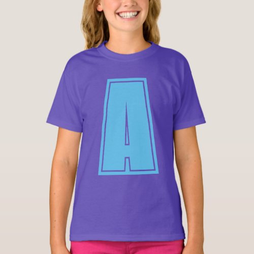 Purple Sky Blue Initial Monogram Calligraphy Chic T_Shirt