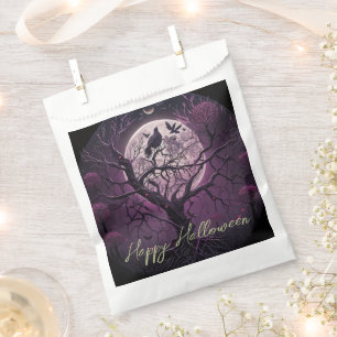 Purple Sky Full Moon Birds Happy Halloween Favor Bag