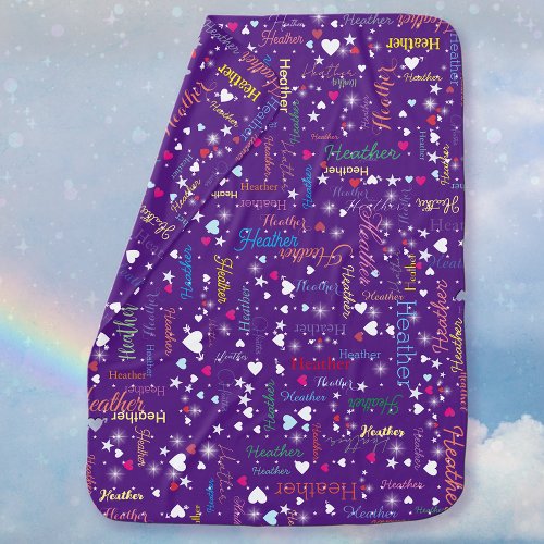 Purple Sky Full of Hearts and Stars both sides Baby Blanket