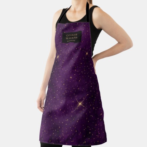 purple sky gold stars beautician salon monogram apron