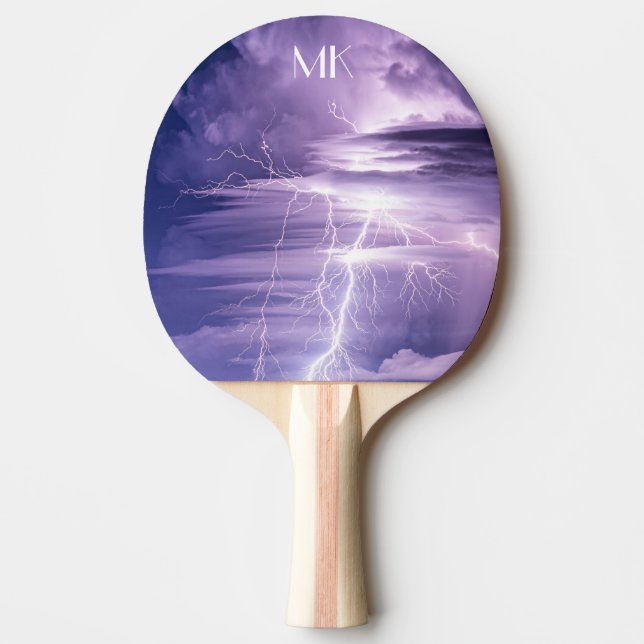 Purple Sky Lightning Strikes Custom Ping Pong Paddle (Front)
