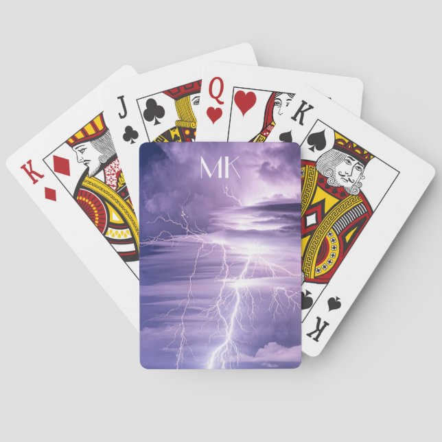 Purple Sky Lightning Strikes Customized Poker Cards (Back)