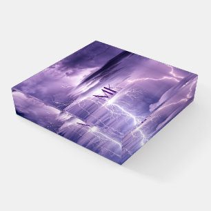 Purple Sky Lightning Strikes Monogrammed Paperweight